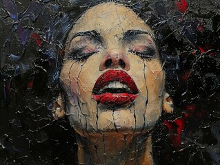 Emotional Portrait of a Woman with Closed Eyes and Tears