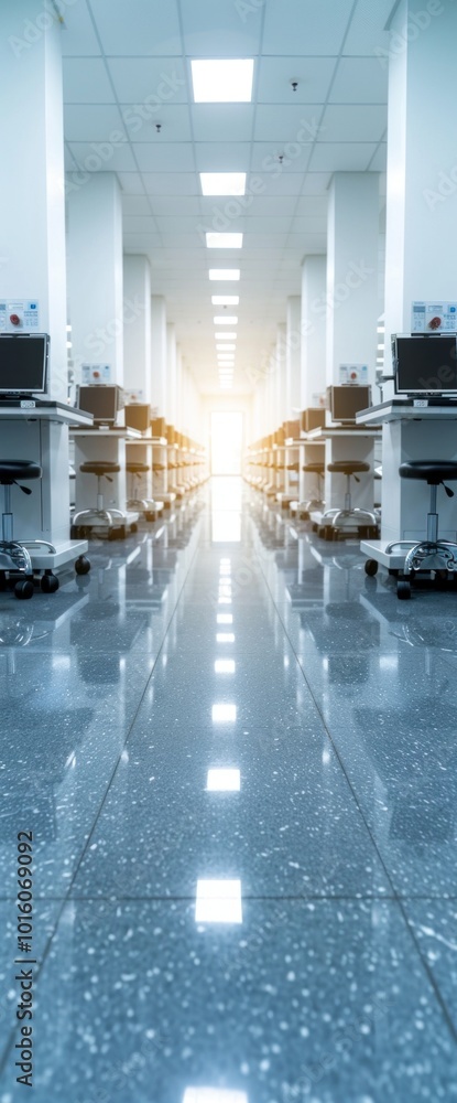 Poster modern computer lab corridor with bright lighting and sleek design