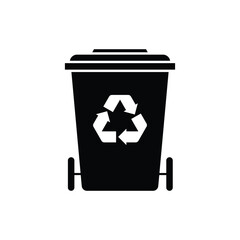 Trash can icon with recycle sign. Garbage bin or basket with recycling symbol. Vector illustration.