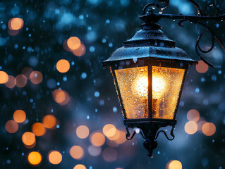 old street lamp in the raining