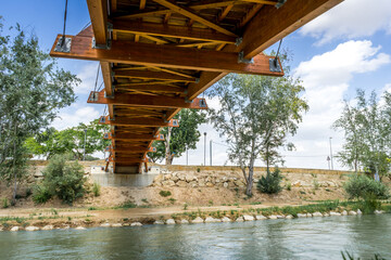 Wooden bridge over the Segura River. Cieza. Murcia. Spain.
