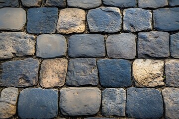 Obraz premium Cobblestone street texture, with uneven stones and weathered surfaces