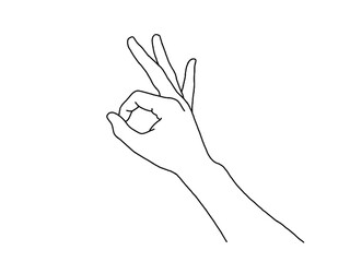 line drawing of hand showing OK sign. Sign language is ok