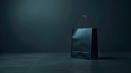 Dark Green Shopping Bag on a dark Background with Copy Space