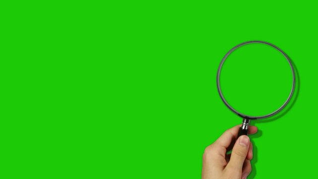 hand holding magnifying glass, Magnifying Glass animation with Green Screen, 4K video, Chroma key video, magnifying glass searching, Search line icon motion graphic animation
