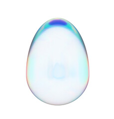 Glossy egg shaped glass element with iridescent surface