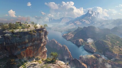 Stunning Mountain Landscape with Serene Lake and Craggy Vistas, Breathtaking Natural Beauty of a Majestic Horizon