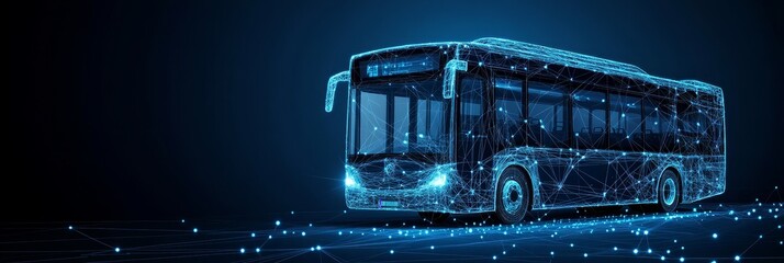 Abstract Blue Connected City Bus Representing Technology, Transportation, and Innovation Concepts.