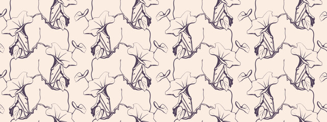 Hand drawn floral pattern vector design. Flower drawing simple ornament.