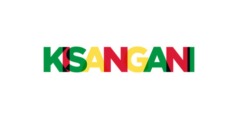 Kisangani in the Congo emblem. The design features a geometric style, vector illustration with bold typography in a modern font. The graphic slogan lettering.