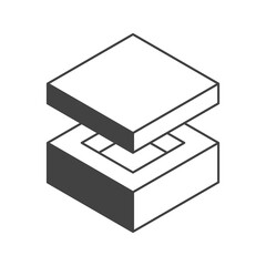 Cube logo, geometric vector design. Black and white Box logotype company, trendy techno emblem in isometric 3D style.