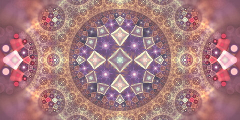 Fractal art infinite crystals pattern abstract background. Mathematical uniform hyperbolic tiling of pentagons and diamonds.