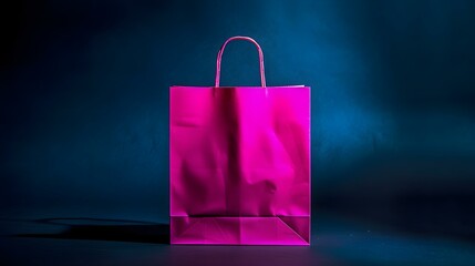 Fuchsia Shopping Bag on a dark Background with Copy Space