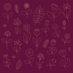 Flower line art set. Minimalist contour drawing. Floral symbols
