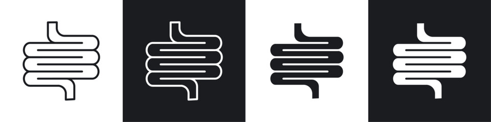 Intestine vector icon set in black and white