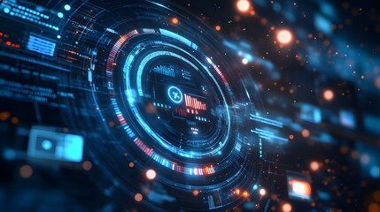 abstract technology ui futuristic concept hud interface hologram elements of digital data chart, communication, computing and circle percent vitality innovation on hi tech future design background. 