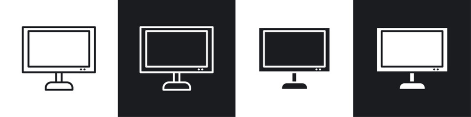 Computer screen vector icon set in black and white