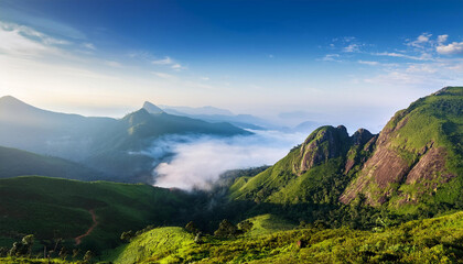 Mountains under mist in the morning Amazing nature scenery