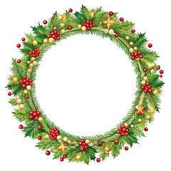 Christmas wreath isolated on transparent background.