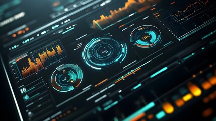 Fototapeta premium abstract technology ui futuristic concept hud interface hologram elements of digital data chart, communication, computing and circle percent vitality innovation on hi tech future design background. 