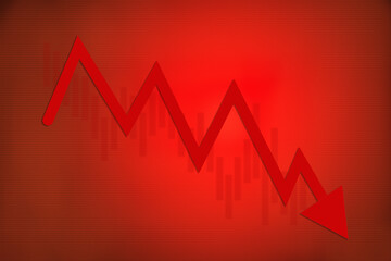 Illustration of Down arrow  with bright red background. Share market down fall concept.