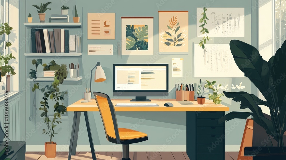 Poster creating a home office for remote work: explore how to design a home office specifically for remote 