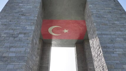 Turkish Flag (Turk Bayragi) and Canakkale Martyrs' Memorial Drone Video, Canakkale Martyrs' Cemetery Canakkal,e Türkiye (Turkey)