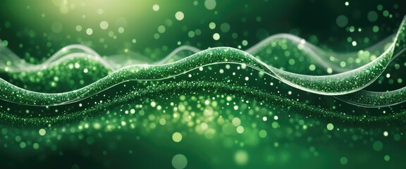 Abstract Green Glitter Waves