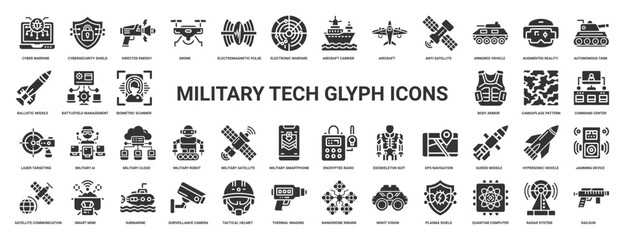 military technology themed icon collection, tanks aircraft weapons, security defense strategy combat