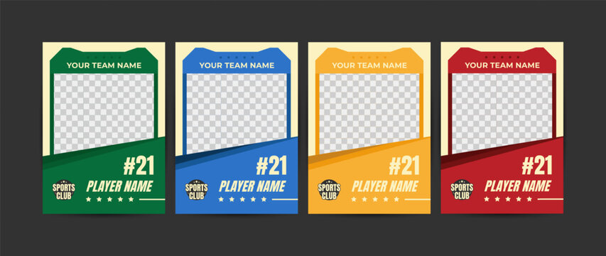 Set of trading frames for game sports card template, Sports player cards with a place photo