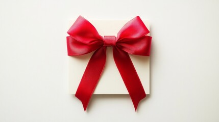 Red ribbon bow on a white card.
