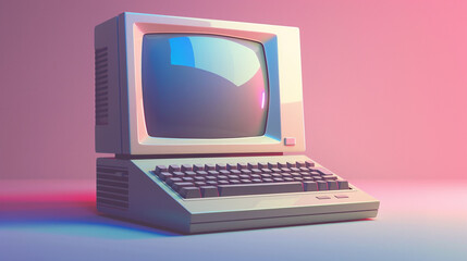 Vintage Computer in Pastel Colors with Retro Design. Vintage 1980 s personal desktop computer