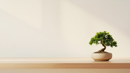 Fototapeta premium A serene image of a small bonsai tree placed on a minimalist desk