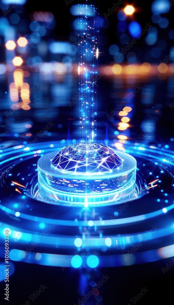 Poster futuristic water ripple with glowing blue lights and abstract patterns, creating a mesmerizing visua