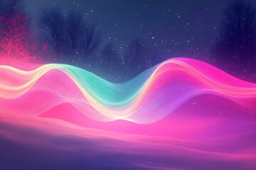 Abstract Neon Aurora Waves in Winter Scene