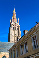 Obraz premium Cathedral tower in Bruges, Belguim