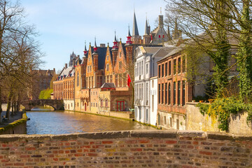Historic buildings and canal in Bruges, Belgium