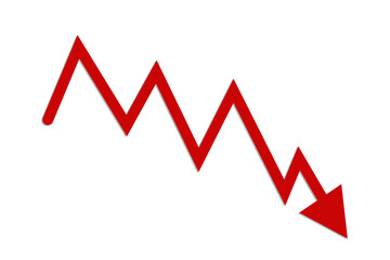 PNG image of Down Arrow graph in Red color with shadow.