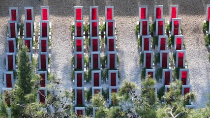 Turkish Flag (Turk Bayragi) and Canakkale Martyrs' Memorial Drone Video, Canakkale Martyrs' Cemetery Canakkal,e Türkiye (Turkey)