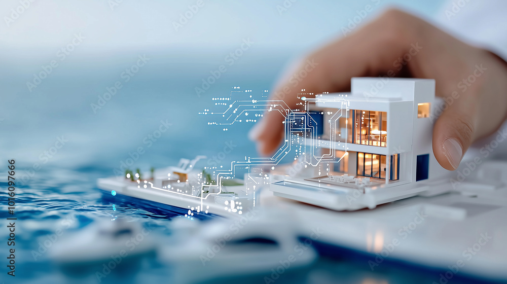 Aufkleber innovative architects using ai technology to design eco friendly homes on water. this showcases mode