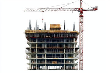 Under construction building with cranes, showcasing modern architecture and construction techniques. image captures structural framework and materials used in process