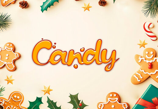Christmas Candy Text Effect with AI Illustration Background