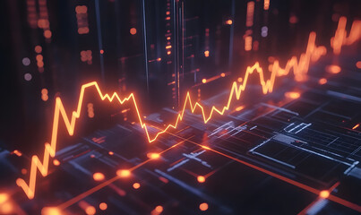 Futuristic financial dashboards and luxury business charts with glowing neon lines, gold accents, and connected nodes for corporate branding.