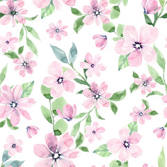 Abstract watercolor pink flowers - seamless pattern design for wallpapers and textile, fabric, wrapping paper. Loose flowers