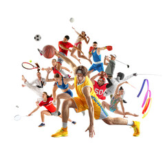 Collage of athletes from diverse sports, placed against white background, celebrating vibrancy of...