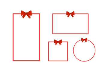 Red ribbon border frame set. Holiday celebration, gift, anniversary concepts. Flat decorative vector design isolated illustration.
