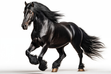 a black horse running with long hair