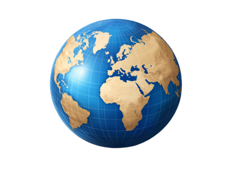 a blue and gold globe with continents