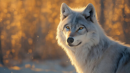 Obraz premium White Wolf Portrait with Bokeh Background - Realistic Image