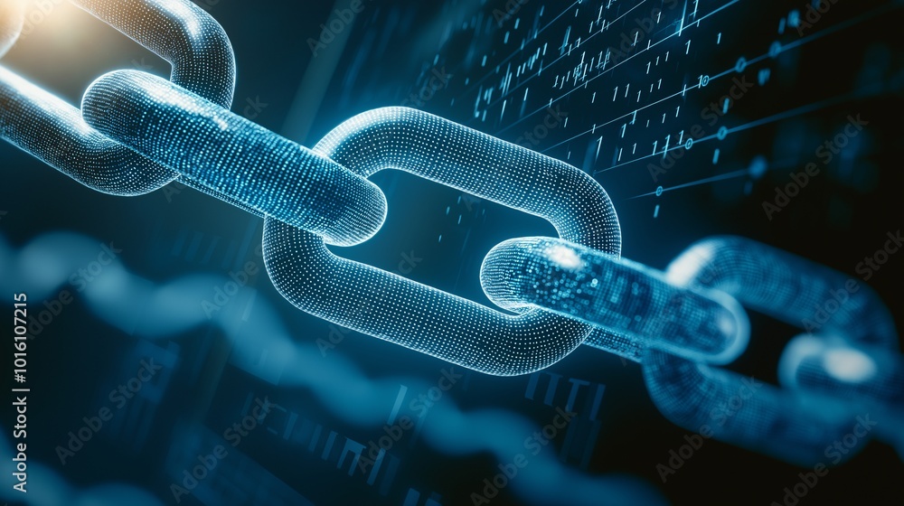 Poster digital chain link symbolizing connectivity and security